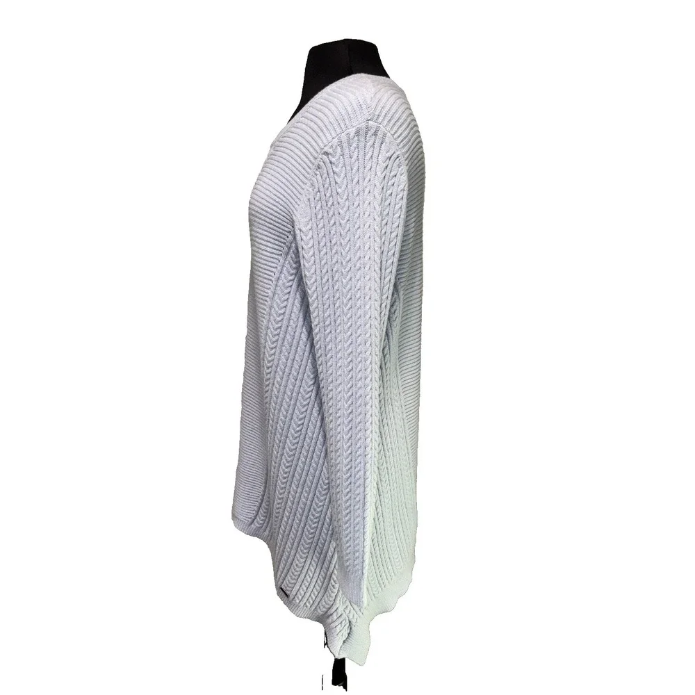 Cable Knit‎ Tunic Sweater by Picadilly Canada Size M Light Blue Asymmetrical NWT
